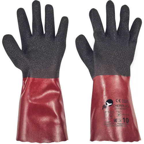 CHERRUG kesztyű PVC nitr.fekete/piros 9