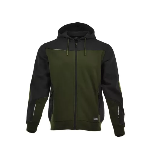 Sara Comfort Plus kapucnis pulóver olíva zöld - fekete