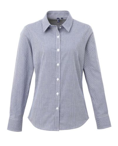Premier PR320 WOMEN'S LONG SLEEVE GINGHAM MICROCHECK SHIRT L